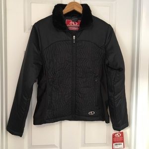 MARKER Black Quilted Jacket with Faux Fur Collar